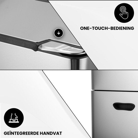 Bayt Prullenbak 60 Liter - Vuilnisbak 60 Liter - Prullenbak Afvalscheiding - 2 Compartimenten - RVS - Zilver
