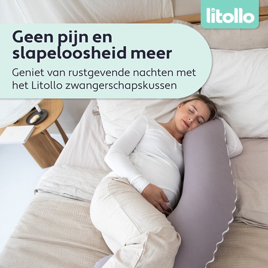 Litollo® Zwangerschapskussen (J-vorm) - Zijslaapkussen - Voedingskussen - Lichaamskussen - Body pillow - 145cm - Afneembare hoes - Grijs