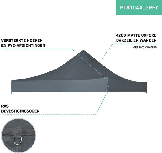 VONROC Dakzeil – Voor Premium Partytent PT501XX – Waterdicht - 50+ UV Bescherming - Grijs