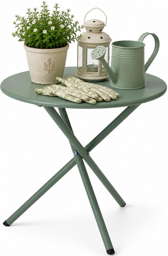 Ambiance Tuin bijzettafeltje - groen - metaal - Dia 48 cm - Hoogte 48 cm - rond - koffietafel