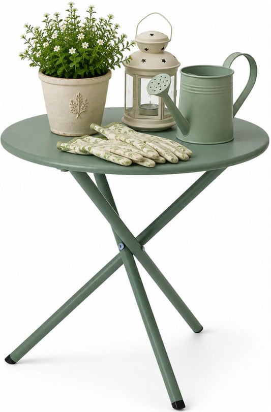 Ambiance Tuin bijzettafeltje - groen - metaal - Dia 48 cm - Hoogte 48 cm - rond - koffietafel
