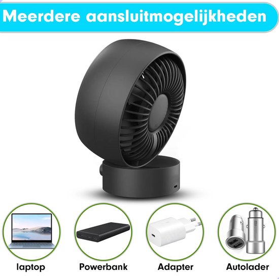 K&L Stille Ventilator - Tafelmodel - USB powered - Kantelbaar - Zwart