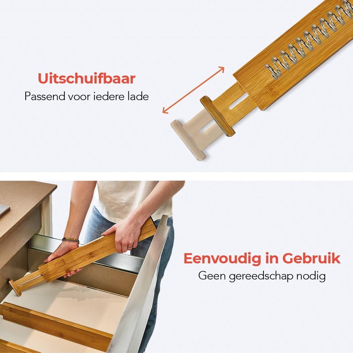 KitchenBrothers Ladeverdeler - Lade Organizer - Uitschuifbaar - Verstelbaar - 4 Stuks - Bamboe