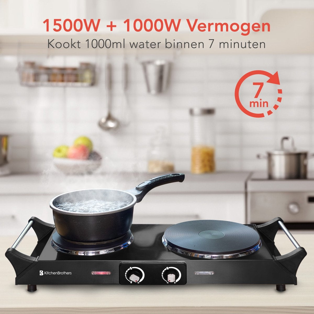 KitchenBrothers Elektrische Kookplaat - 2 Pits - 2500W - Zwart
