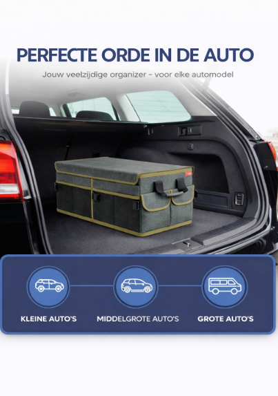 HELDENWERK Premium kofferbak organizer met deksel, stevig & antislip - Opvouwbare kofferbaktas, groot met dubbele bodem - Kofferbakbox, kofferbak organizer box