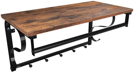 OSKAR Wandkapstok 60 x 30 x 31,7 cm - Plank/5 Haken/Kledingstang - Rustiek Bruin/Zwart
