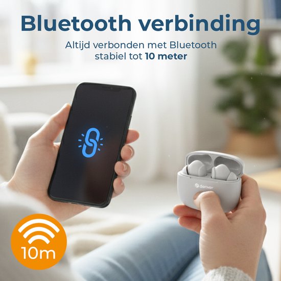 Denver Earbuds - Lichtgewicht Oordopjes - 6 uur luisteren - Bluetooth 5.3 - TWE48 - Grijs