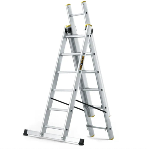 3-delige aluminium ladder 3x6 treden – werkhoogte ca. 4,2 meter – zilverkleurig