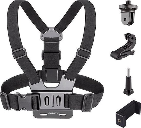 Garpex® Universele Chest strap Borstharnas – Chest mount geschikt voor diverse Action Camera's en Smartphones - Zwart