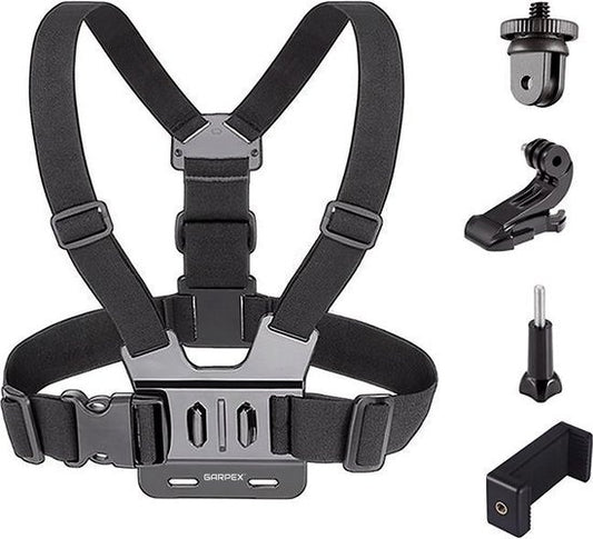 Garpex® Universele Chest strap Borstharnas – Chest mount geschikt voor diverse Action Camera's en Smartphones - Zwart