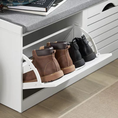 SoBuy Schoenenkast met Zitkussen - 2 Kleppen - 94 x 30 x 47 cm - Wit