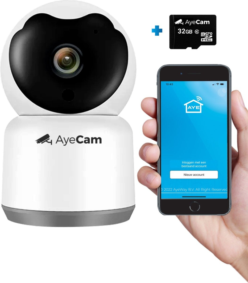 AyeCam Huisdiercamera - Met App - Incl. 32GB SD - WiFi - Beweeg & Geluidsdetectie - Beveiligingscamera