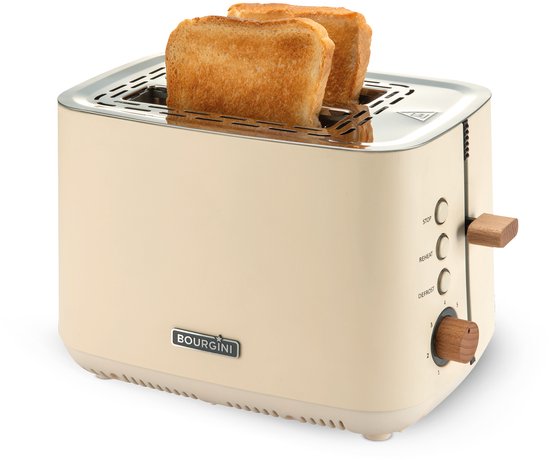 Bourgini Harmony Broodrooster - Echte Beukenhouten elementen - Toaster- Extra hoge broodlift en 2 brede brood sleuven - 7 warmteniveaus