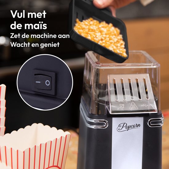 Gadgy Popcorn Machine Retro - Zwart - Hete Lucht Popcorn Maker- 26,5 x 14 CM - Funcooking voor Party & Kids