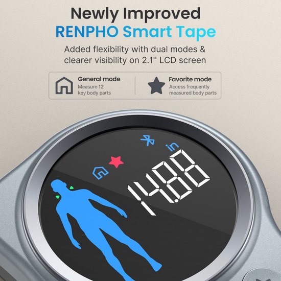 Renpho Smart Body Tape Measure+ - Slim meetlint voor het lichaam - Omtrekmeter - met Renpho Health App - 150 cm