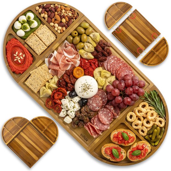 Villux Tapasplank - Borrelplank - Serveerplank - Kaasplank - Hapjesplank - Taspasplank Acacia - Borrelplank Magnetisch- Inclusief Ebook - 66CM