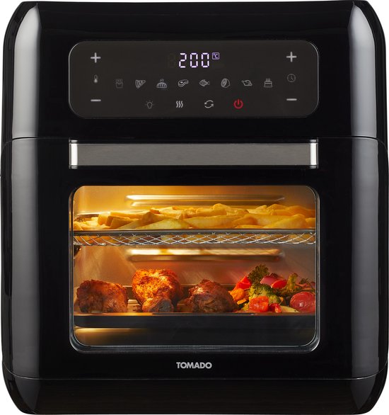 Tomado TAF1201B - Airfryer oven - Hetelucht friteuse - 12 liter - 8 programma's - PFAS vrij - 1500 watt - Zwart