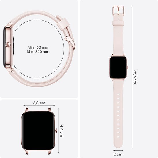 Smartwatch voor Dames en Heren - Stappenteller, Bloeddrukmeter en Hartslagmeter - Sporthorloge - Spatwaterdicht – Roze - BREND BR-2223
