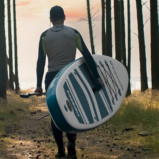 LifeGoods PaddlePro SUP Board - met Zitje - Opblaasbaar Paddle Board - Complete Set - Max. 135KG - 320x81cm - Wit/Deep Aqua