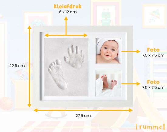 Frummel Baby Fotolijstje met Klei Afdruk (Gipsafdruk baby) - Beter dan gips afdruk - Klei Afdruk Baby Voet en Hand - Kraamcadeau Meisje / Kraamcadeau Jongen - Babyshower