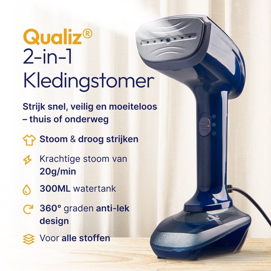 Kledingstomer 300ml – 2 Opzetstukken – Stoomapparaat Kleding – Stomer Kleding – Reisstrijkijzer – Handstomer – Steamer – Qualiz®