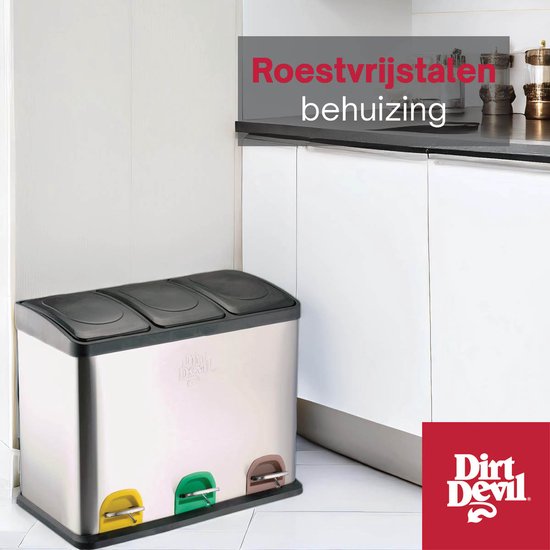 Dirt Devil - Pedaalemmer - 3x 15L - Prullenbak Afvalscheiding - RVS - Zilver
