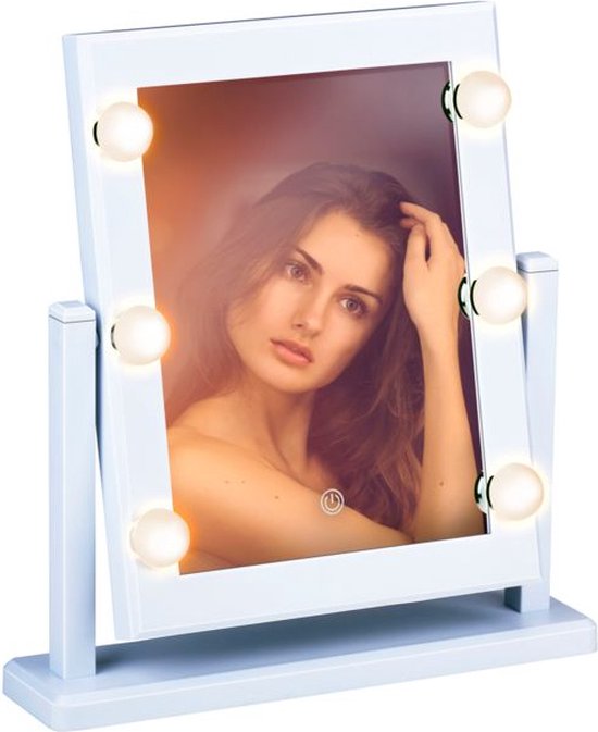 Touch of Beauty Make Up Spiegel - Spiegel met Verlichting - 6 LED Warm of Koud Wit Licht - Spiegel Staand 180 graden Kantelbaar - Make Up Spiegel met LED verlichting - Wit of Zwart Willekeurig