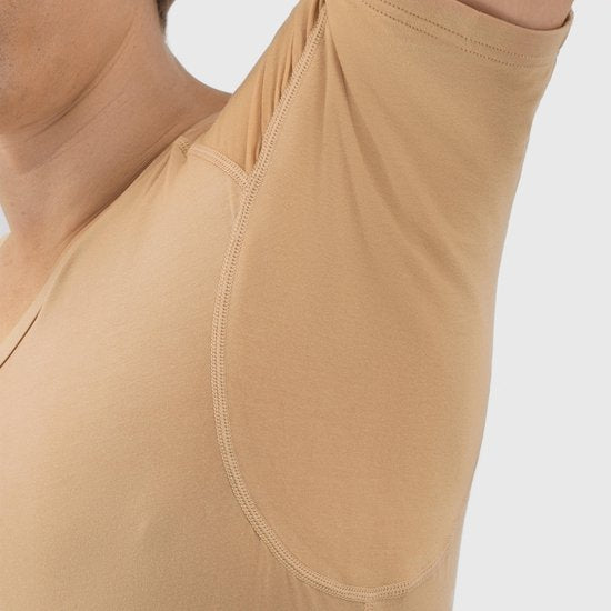 Anti Zweet Shirt - Fibershirts® - Ingenaaide Okselpads- Ondershirt - Huidskleur - V-hals - Heren - Maat XXL