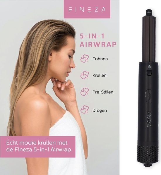 Fineza Multifunctionele Krultang - 5 in 1  - Föhnborstel - Krulborstel - Kort & Lang Haar - 800W - Zwart