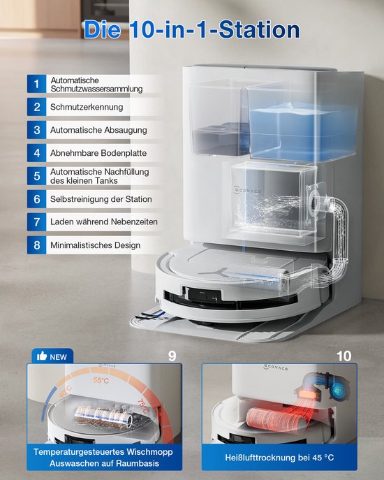 Ecovacs DEEBOT T80 OMNI WHITE - Robotstofzuiger met Dweilfunctie