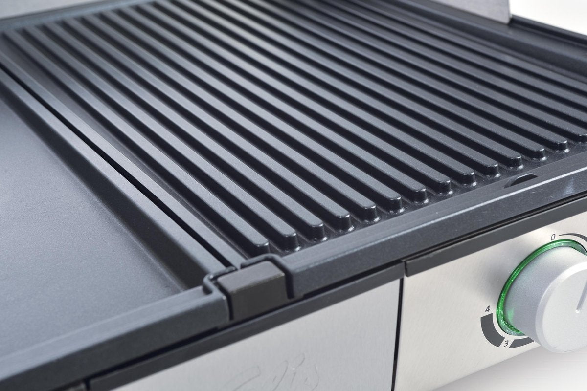 Solis Deli Grill 7951 Grill Apparaat - Bakplaat Electrisch - Grillplaat RVS - Xylan Anti-Aanbaklaag - Zilver/Zwart