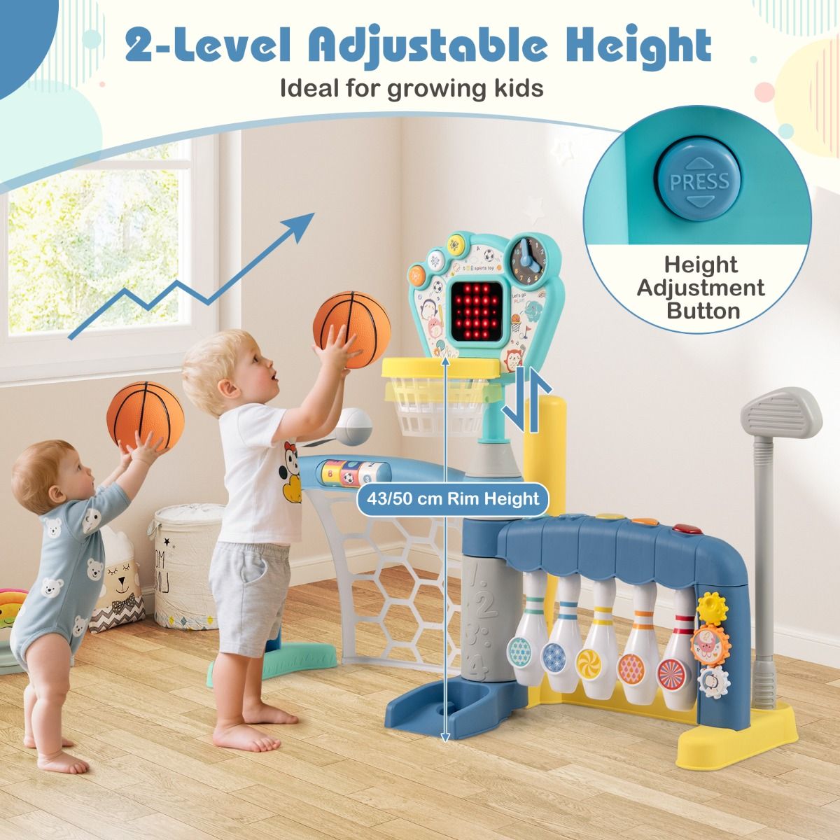 Coast 5-in-1 sportspeelgoed voor peuters - basketbalring, voetbaldoel, golf, bowlen, honkbal - multicolor