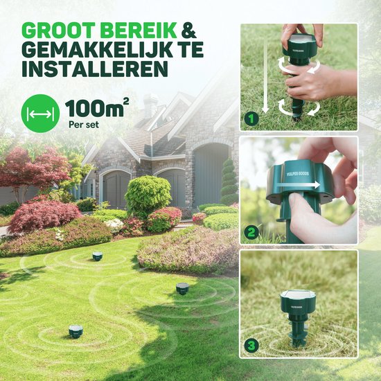 Vulpes Goods® Verjager - Mollenverjager - 4 Stuks - Muizenverjager - Mollenbestrijding - Werkt op zonne-energie - Waterdicht - Diervriendelijk - PRO V2