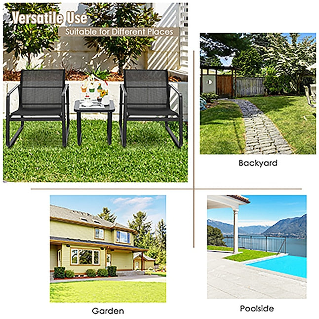 3-delig Tuinmeubelset Balkonset met 2 Stoelen en Tafel - Zwart, Afmetingen Stoel 58x60x85 cm, Tafel 60x60x72 cm