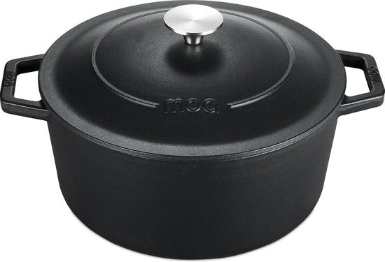 MOA Gietijzeren Braadpan - 5,7L - Voor Alle Warmtebronnen incl. Inductie - Met Deksel - Ø 26cm - Anti-Aanbaklaag - Zwart