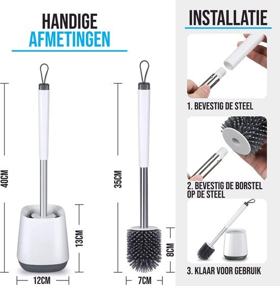 Strex Toiletborstel Siliconen met Houder - Sneldrogend, Hygiënisch & Antibacteriële Werking - WC Borstel - Toilet Borstel Houder