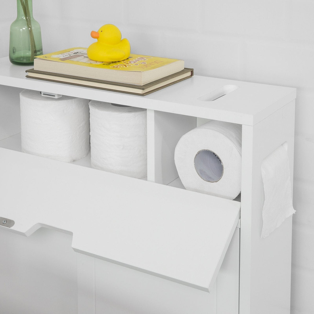 SoBuy BZR31-W Badkamerkast Met 2 Schuifdeuren en Lade - Met Wielen - 67 x 52 x 17 cm - Wit
