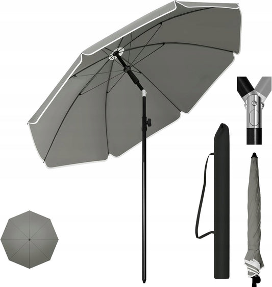 Woltu Strandparasol Opvouwbaar - Grijs - Waterafstotend - 175 x 203 cm