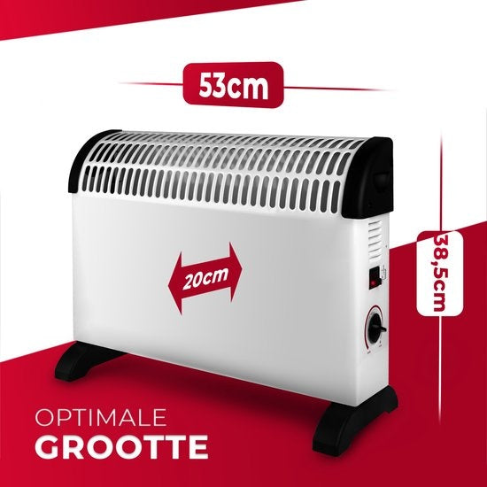 alpina Elektrische Convectorkachel – 3 Warmtestanden & Turbo – 2000 W – 53 x 20 x 38.5 cm – Wit