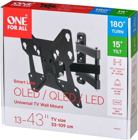 One For All WM2251 Smart-line TV beugel - draai- en kantelbaar - 13-43 inch - max. 30 kg - VESA 200