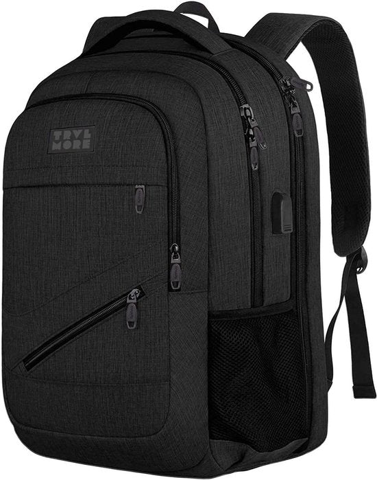 TRVLMORE Rugzak met Levenslange - Rugtas met 15,6 Inch Laptopvak - Schooltas - Spatwaterdicht - Heren en Dames - Jongens en Meisjes - 28L - Zwart