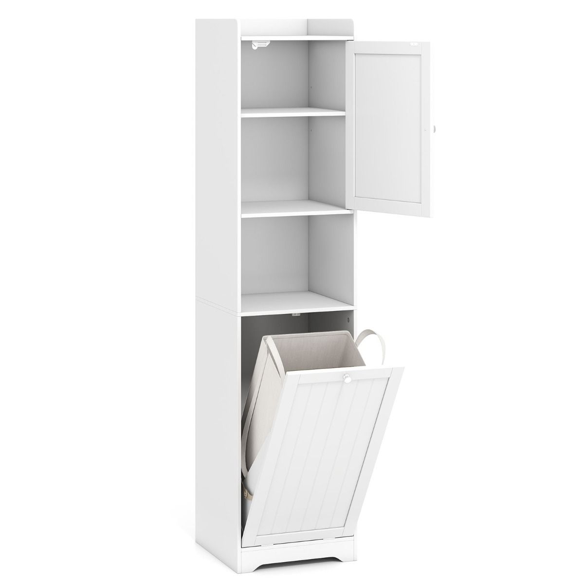 Coast Badkamerkast met waszak - hoge smalle opbergkast - verstelbare plank - wit 170 cm