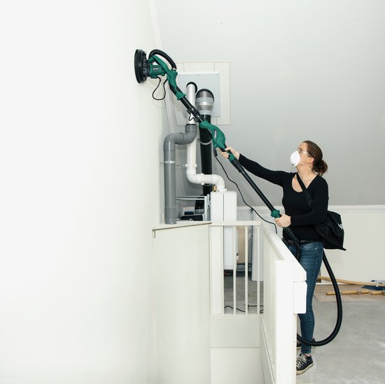 VONROC – Telescopische Plafondschuurmachine DS502AC – 1050W – Ø225 mm – Voor Plafond & Muur