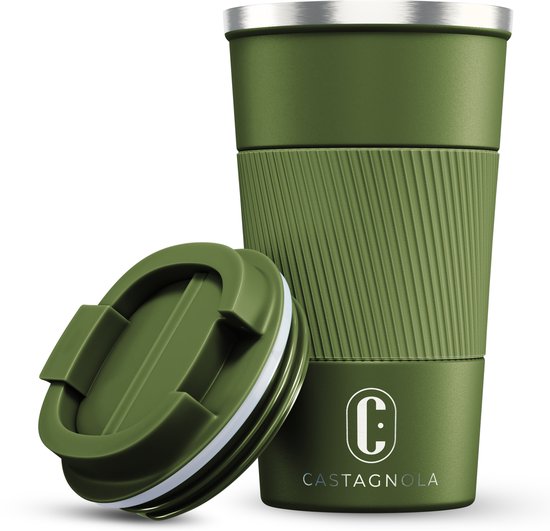 Castagnola Thermosbeker - Koffiebeker To Go - Travel Mug voor Koffie en Thee - Theebeker - 510 ML - RVS - Groen