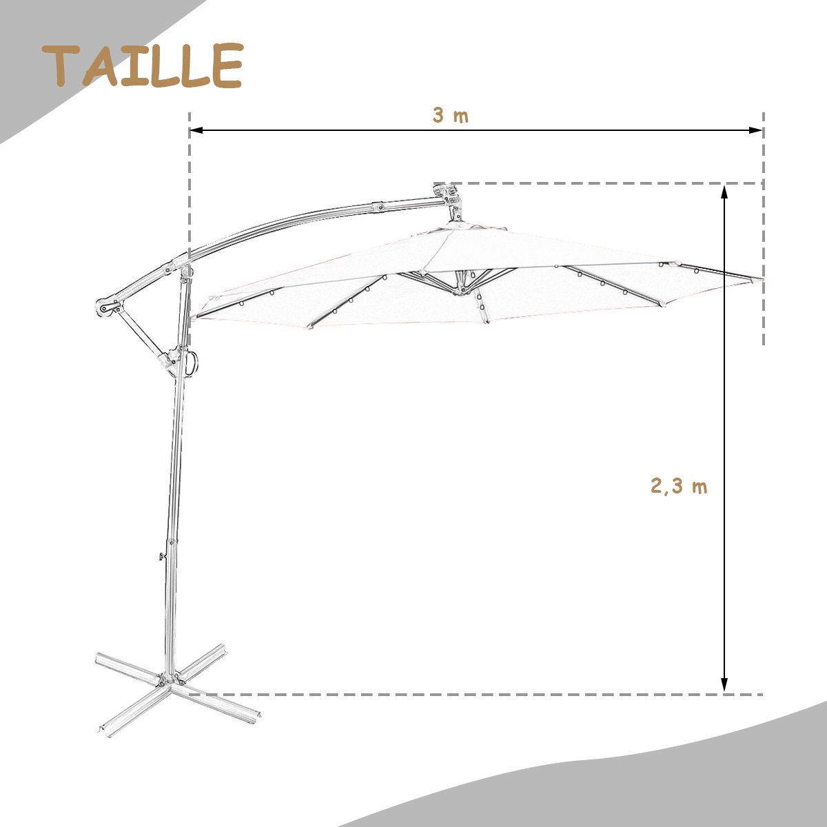 Coast Vrijstaande Parasol met LED-verlichting - 300 cm - Afstandsbediening op zonne-energie - Grijs
