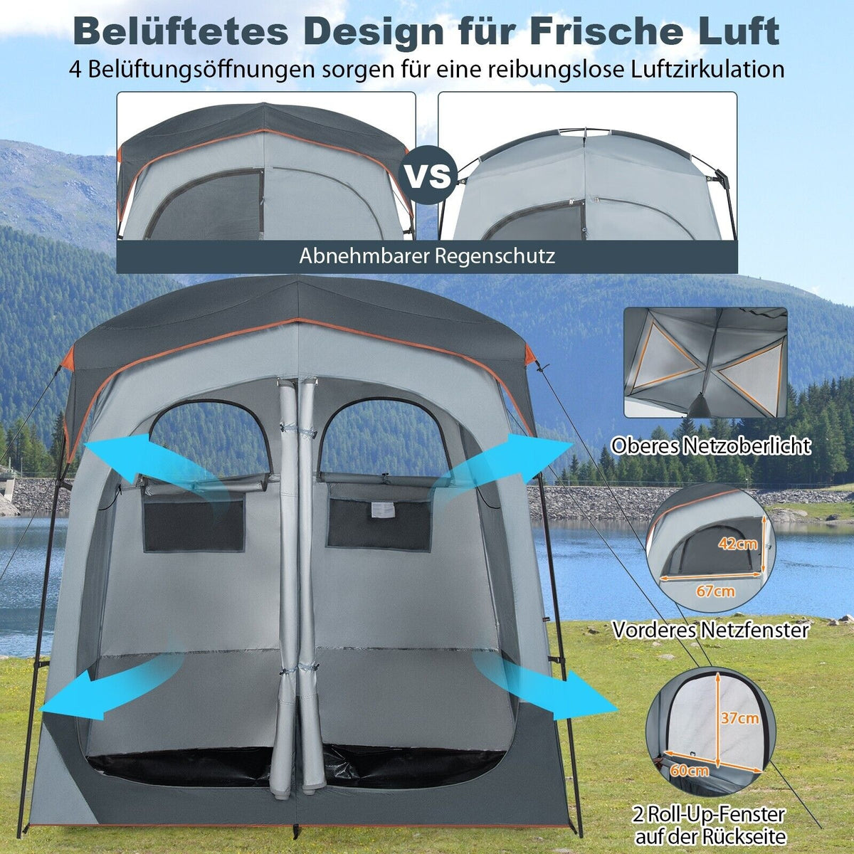 Coast douche en omkleedtent - 2 persoons - 210 x 106 x 210 cm - grijs