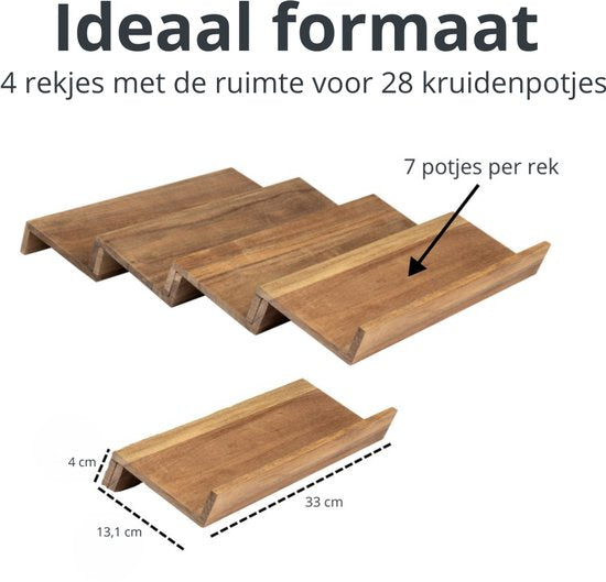 Organess Kruidenrek met 28 Kruidenpotjes - Kruidenrek Lade - Kruiden Organizer - Keukenlade organiser- Complete Set - 4 Stuks - Acacia