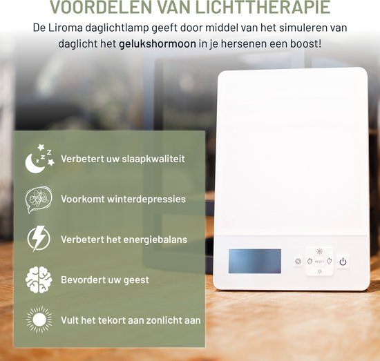 LIROMA® Daglichtlamp - Blauw en Wit licht - 10.000 LUX - Timer - Lichttherapie - Bureaulamp