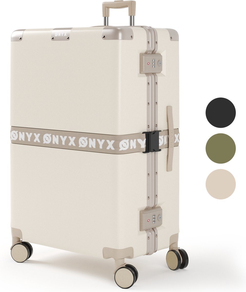 ONYX® - Check-in koffer 100L - TSA slot - Spinner wielen - Lichtgewicht trolley - Aluminium slot - Zand wit