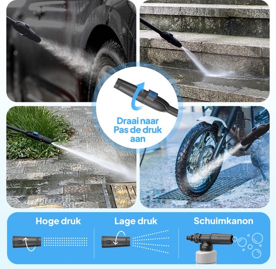 Lugia Hogedrukreiniger - 135 bar - 1600W - 430 L/H - Bundel Pakket met Terrasreiniger - Roterende Borstel en Turbo spuitmond